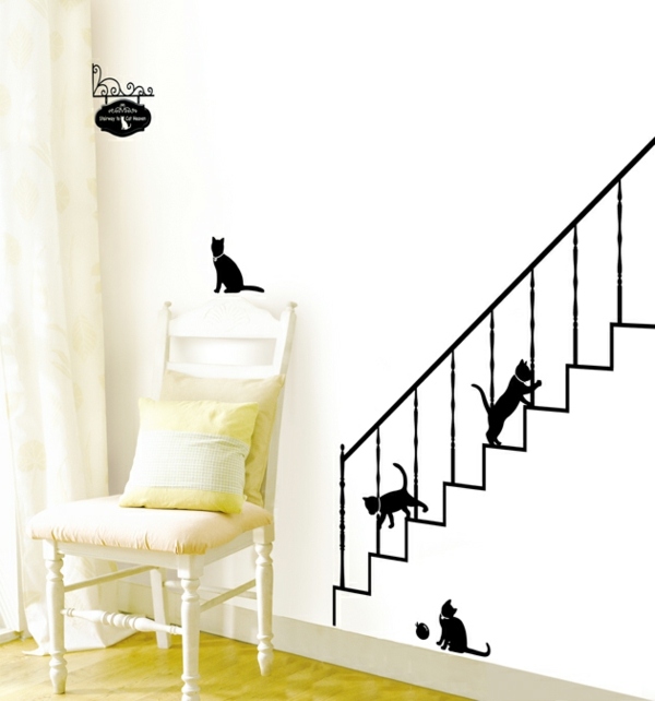 Nálepka na stenu mačky čierna obývačka Nálepka na stenu zdobí čiernu obývačku