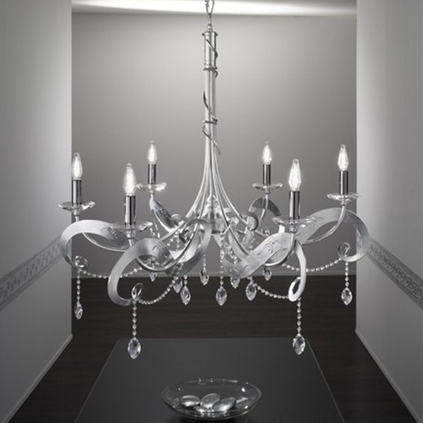 oceľový luster OPERA kryštálové prvky maskary dizajnový luster oceľ OPERA kryštálové prvky maskary