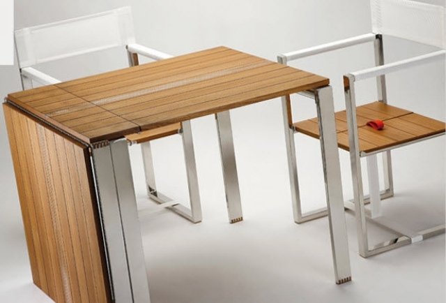 Záhradný stôl skladací stôl s dreveným dizajnom Qui pack metalické nohy