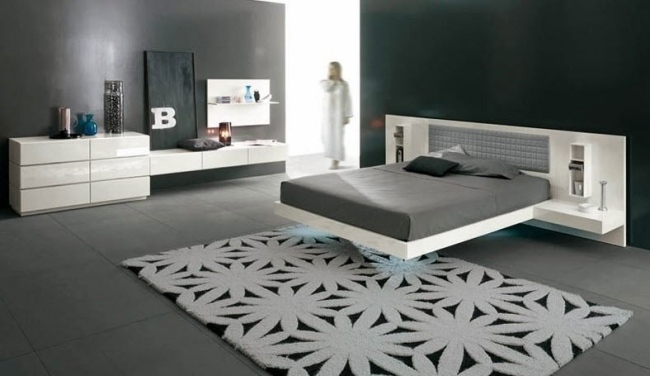 moderné postele alf uno biele plávajúce integrované nočné stolíky