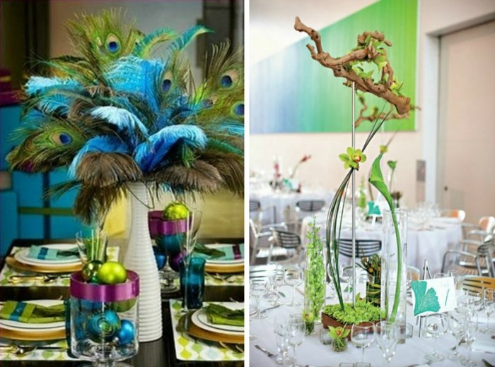 kreatívne vrcholy ako svadobná výzdoba Páv-stôl-dekor-na-svadbu
