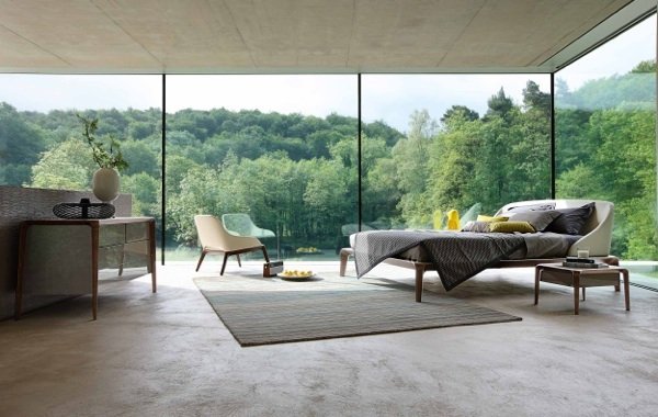 nápady na dizajn spálne posteľ s dreveným rámom BRIO