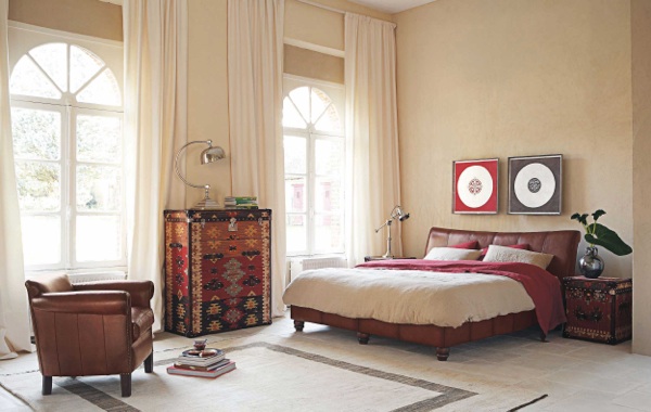 etno nápady na dizajn spálne čalúnená posteľ