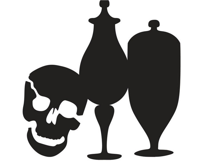 Vintage lekárničky a lebka halloween-obrubník-rezbárska-šablóna-lekárnik-sklenená-lebka