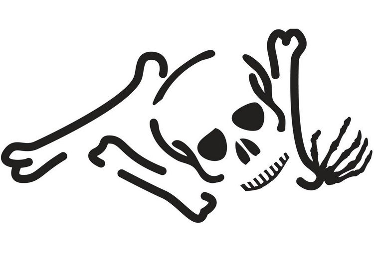 Hromada kostí a lebka halloween-obrubník-vyrezávanie-šablóny-hromada-kostí-lebky