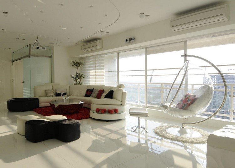 Závesná stolička s rámom do obývačky-biela-bublinková stolička