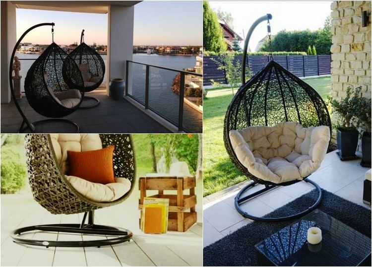 závesné kreslo-rám-vonku-terasa-čierno-béžové-podsedáky