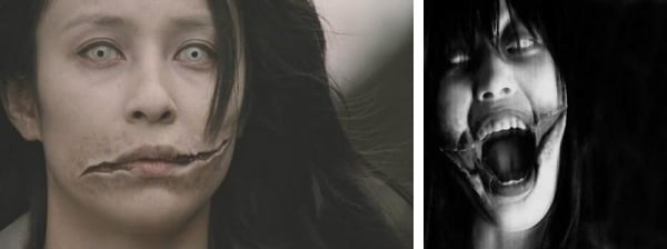 Kuchisake Onna-Japonské mýty-Mestská legenda-Nápad na kostým Halloween Kuchisake Onna-japonské mýty-mestská legenda-make-up kostýmu Halloween