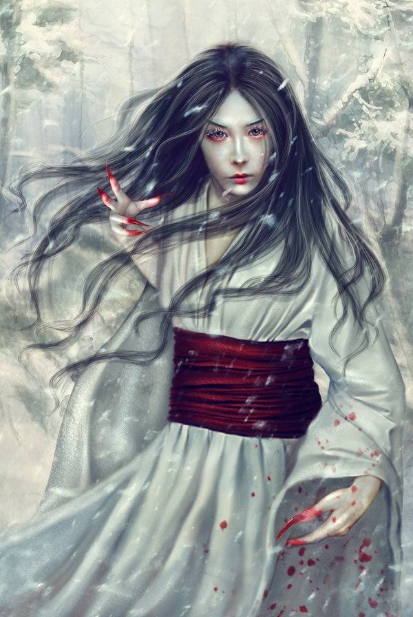 Yuki-onna Japonské nápady na snehové víly Halloweenové kostýmy na líčenie Yuki-onna Nápady na japonskú snehovú vílu Halloween strašidelný párty make-up kostým