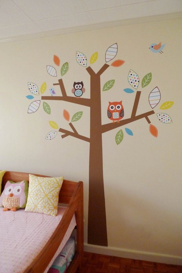 detská izba dizajn steny farba vzorník strom sovičky pastelovo žltá farba na stenu Detská izba-dizajn-farba-šablóna-sova-strom-pastelovo-žltá-farba na stenu
