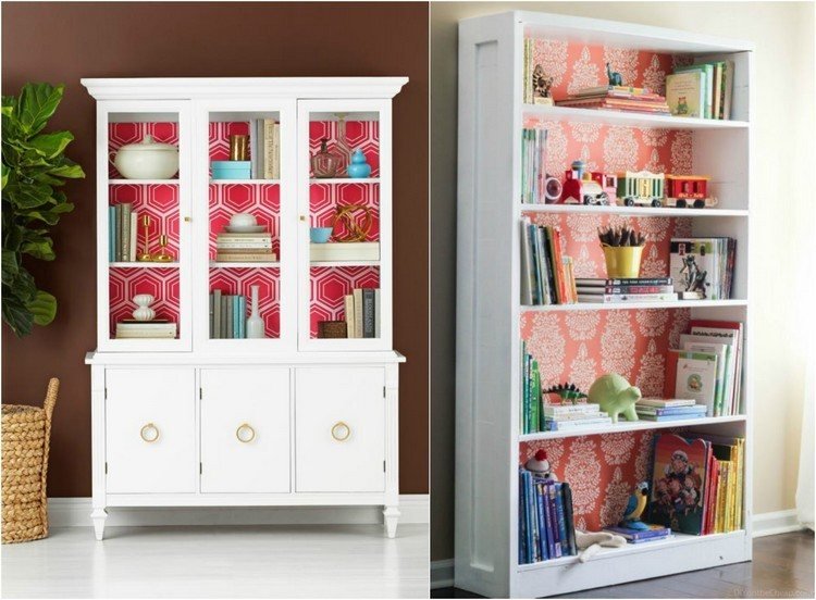 Zadnú časť skrinky zakryte kúskami tapiet nápady-tapety-útržky-urob si-sám-skriňa-späť