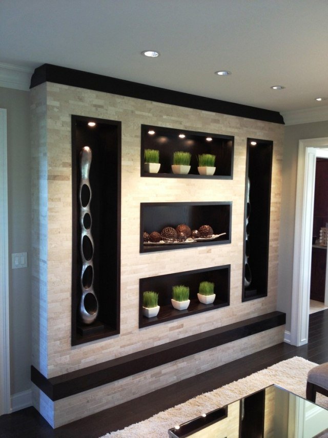 Interiérové rastliny obývacia izba dekor stena jednotka nápad mini hrnce police Poličky na dekoráciu nástennej jednotky pre izbové rastliny nápady mini hrnce