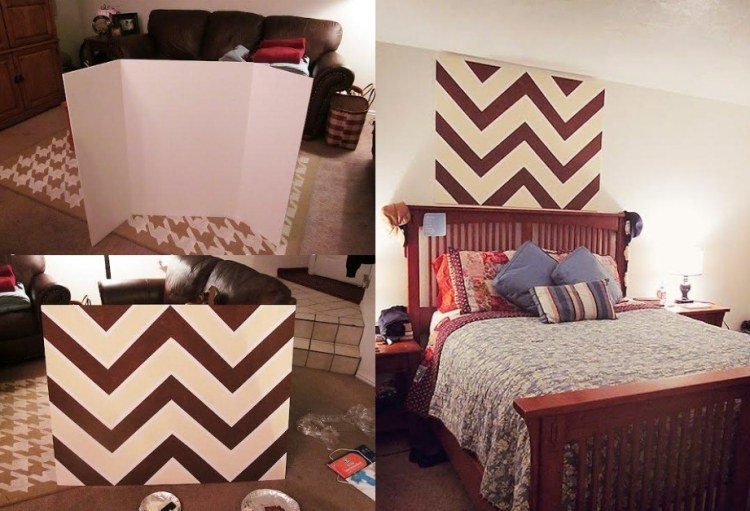maľovanie na stenu-nápady-spálňa-urob si sám-hnedo-biela-cik-cak-vzor-časť