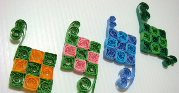 drotárske nápady vzor papiera inšpirácia dračie štvorce rolka papierové pásy modrá zelená