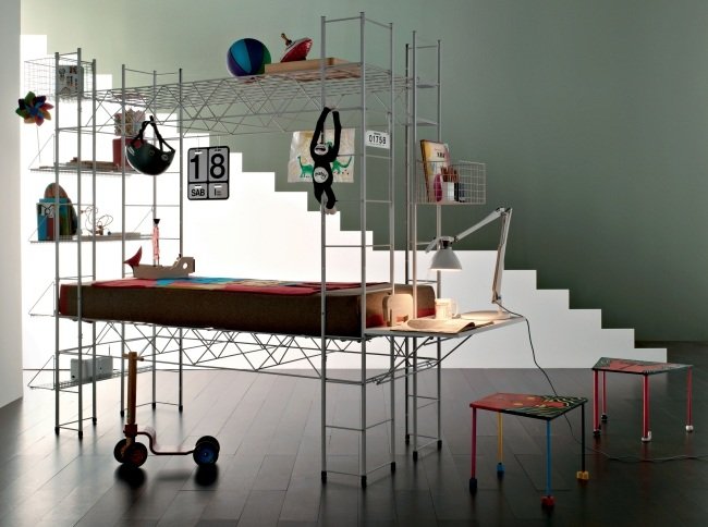 Dizajnová moderná poschodová posteľ detská posteľ s kovovým rámom Bruno Munari-Abitacolo Dizajnová unisex loftová posteľ s kovovým rámom detská posteľ Bruno Munari-Abitacolo
