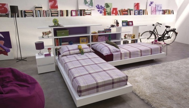 Pákové rohové postele pre mládež-fialová posteľná bielizeň-Pinuccio Borgonovo Pákové rohové postele do detskej izby posteľná bielizeň-Pinuccio Borgonovo moderné