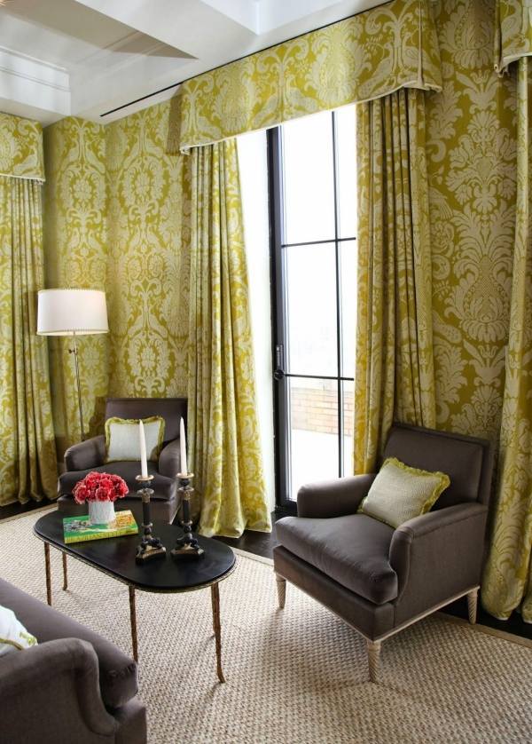 Dekor s tapetou-dekoratívny vzor závesu