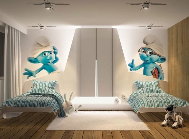 nápadité-detská-izba-stena-dizajn-šmolkovia-svietiace-stena-panely