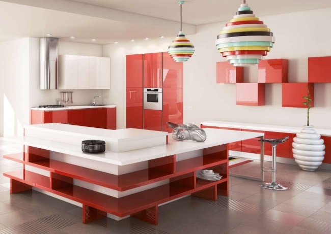 Kuchyňa v červenom lesku-moderné skrinky kuchynská doska-Cronos corrazin Kuchyňa v červenom lesku-moderné skrinky kuchynská doska-skupina Cronos corrazin Taliansko