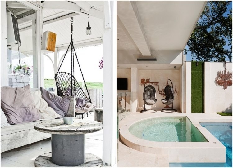 Závesná stolička v čiernej farbe z rôznych materiálov Nápady na dizajn terasy-závesné kreslo-typy-závesný rám