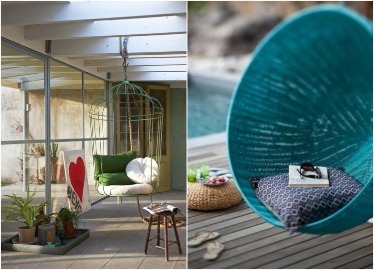 Závesné stoličky v rôznych farbách a tvaroch Závesné kreslo-terasa-kov-vrkoč-farby