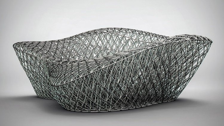 3D tlač dosahuje komplexné štruktúry a jedinečný efekt 3D tlač -nábytok-dizajn-mrežová-štruktúra-sedačka