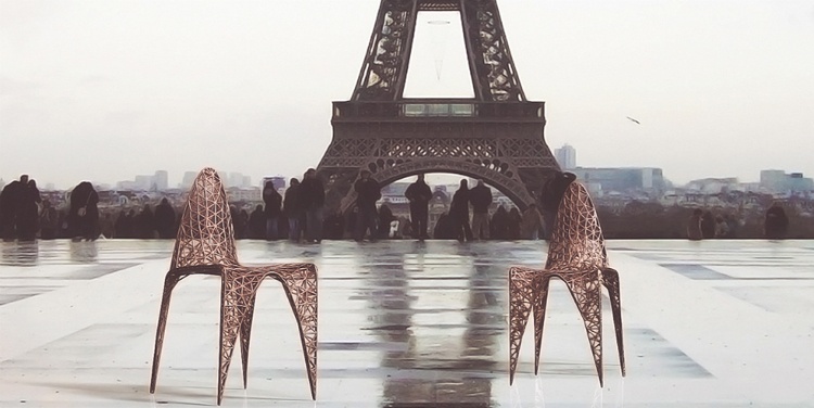 Eiffelova stolička inšpirovaná Eiffelovou vežou v Paríži Eiffelova veža s dizajnom nábytku pre 3D tlač