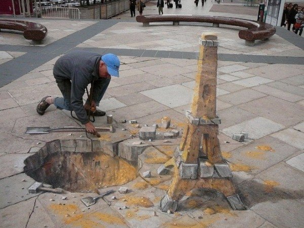 Julian Beever-3d-Street-Art Eiffelova veža Julian Beever 3d pouličné umenie Eiffelova veža