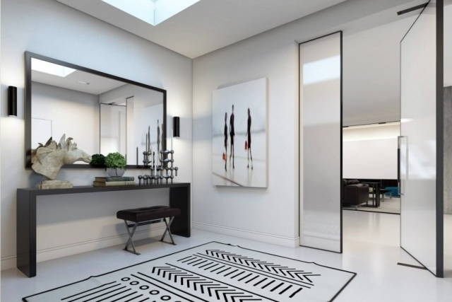 podkrovie-v-düsseldorfe-vchod-zariadenie-monochromatické farby-uhlový vzor