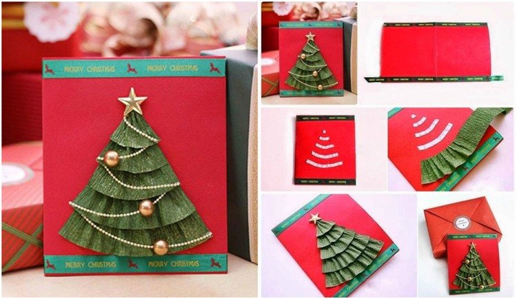 Vianočná pohľadnica s 3D krepovým papierom z jedle