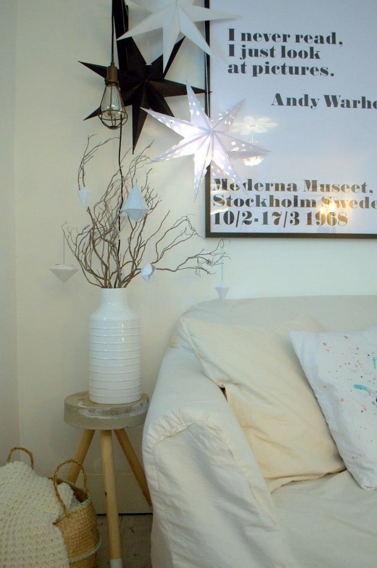 Škandinávske vianočné ozdoby v čiernej a bielej farbe vianočná hviezda-drotár-škandinávska-obývačka-čierno-biela