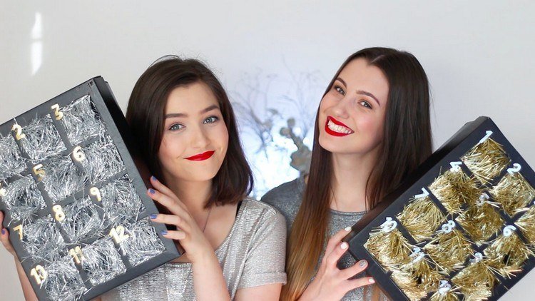 Kartónové škatule s lesklými girlandami v zlatej a striebornej farbe adventný kalendár-urob si sám-ženy-trblietavé-girlandy-kartónové škatule-návod