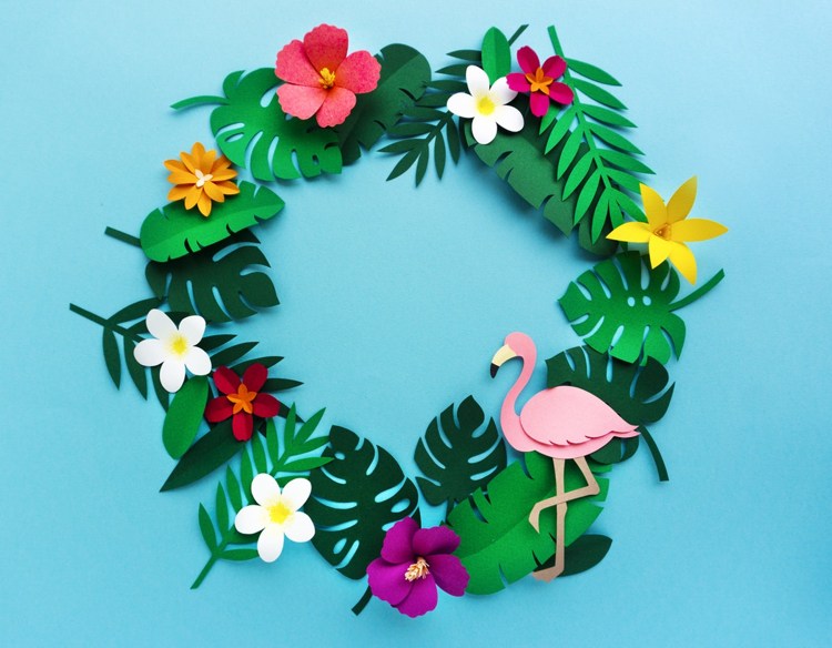 Papierový veniec tropický vzhľad papierové kvety drotárstvo leto