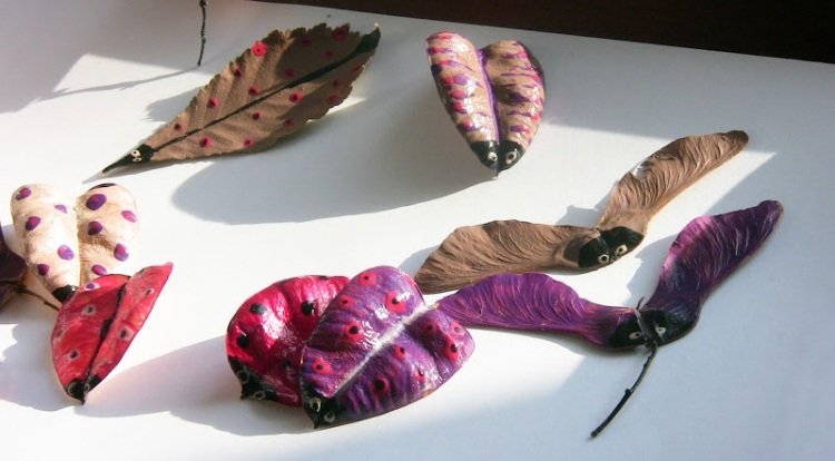 Pokyny na ručné práce-jeseň-deti-drotár-hmyz-vtipné-oči-fialovo-ružové-bodky