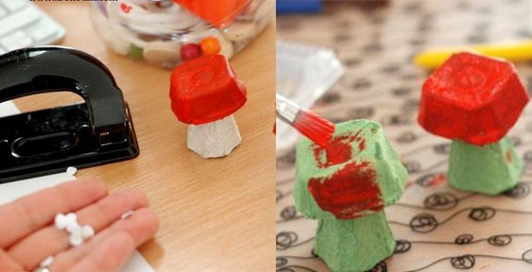 Návody na výrobu-jeseň-deti-drobet-huby-kartón na vajíčka-mebalen-červený