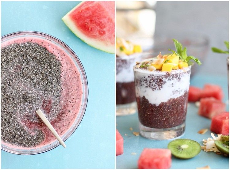 Vodný melónový dezert Vegánsky chia puding