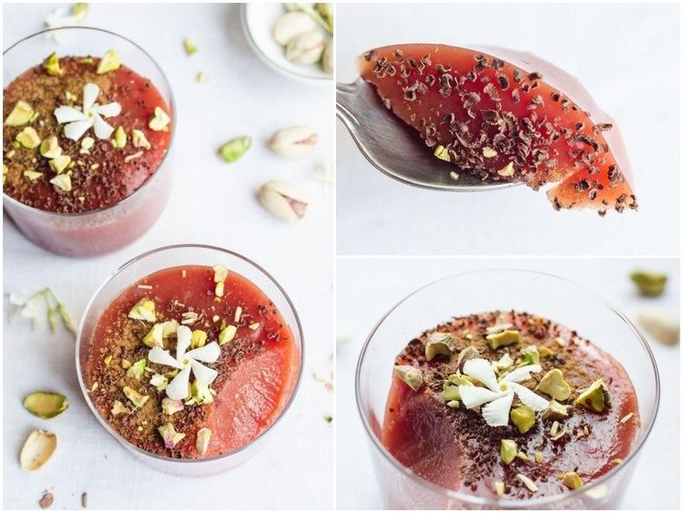 Vodový melónový dezert v nádobe s pudingovým želé