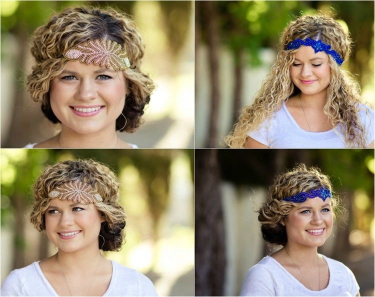 Účesy updo pre dlhé kučeravé vlasy s čelenkou kučeravé vlasy-účesy-dlhé nápady-čelenka-updos