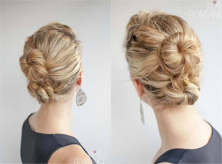 Hore pre kučeravé vlasy s dvoma drdolmi Účesy pre prírodné kučery -do-it-yourself-double-bun-updo