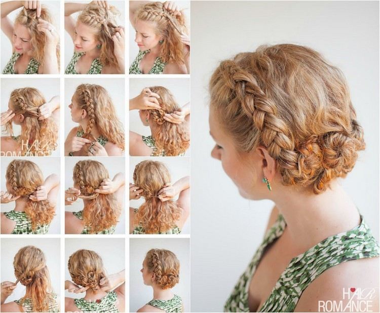 Na boku pletený vrkoč a točený drdol cop-účesy-prírodné-kučery-urob si sám-bočný pletenec-chignon-twirled
