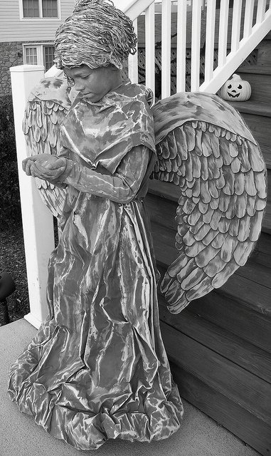 Halloween kostým šedý cintorín zamatové šaty anjelské krídla Nápady na kostým Halloween cintorín anjelské krídla zamatové šaty