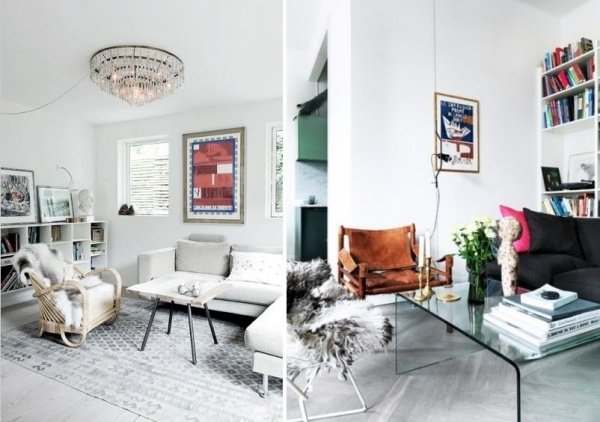 Minimalizmus v obývacej izbe teplý textilný kožušinový kryt