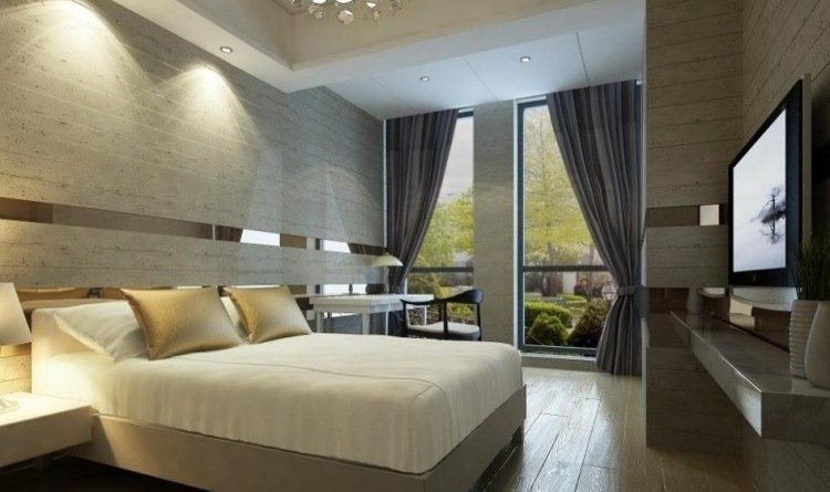 spalna-stena-design-beton-vzhlad-na stenu-zrkadlo-pasiky