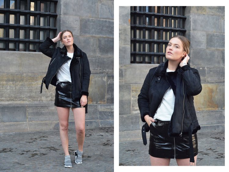 Čierna a biela kožená sukňa Adidas NMD CS1 Primeknit