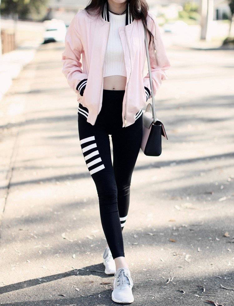 Crop top legíny Sportoufit a ružová bombera