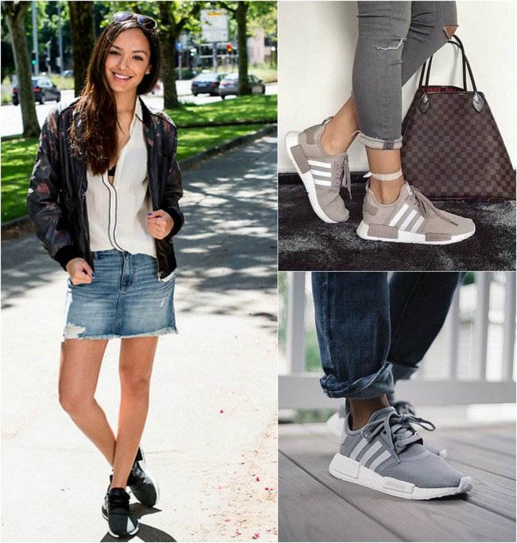 Džínsové nohavice Adidas NMD a bunda rockového bombardéra