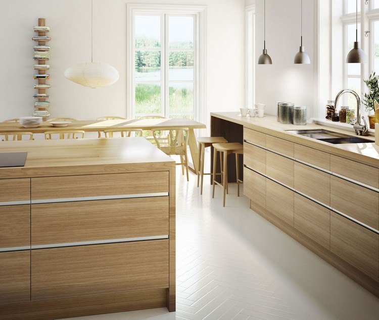 moderné-kuchyne-dub-fronty-bezúchytkové-biele-steny-jedálenský kút