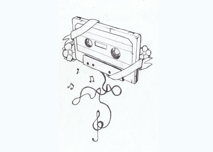 tetovanie-šablóny-hudobný motív-retro-páska-kvety