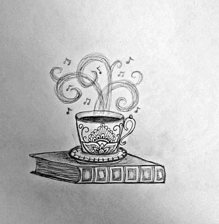tetovacia predloha motív kniha šálka kávy noty