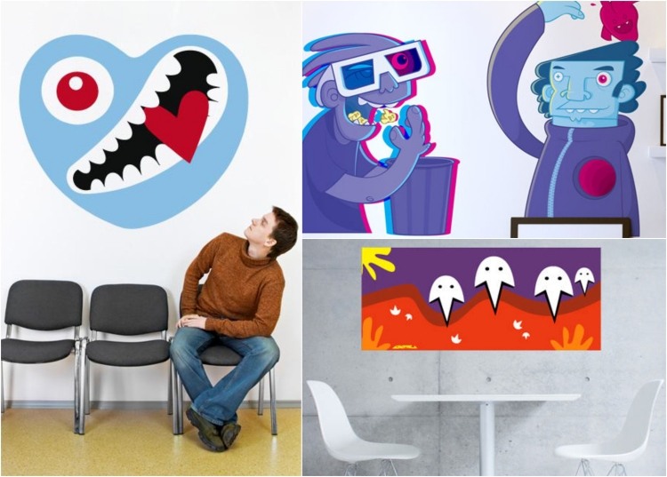 chladné obtisky na stenu - miestnosť pre mládež - abstraktné - kresby - karikatúry